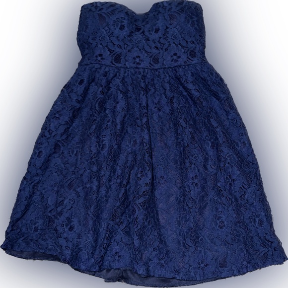Blue Strapless Mini Dress Lace Bow Backless - Picture 1 of 3